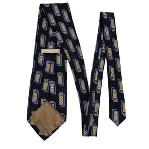 Z INC. Silk Necktie Geometric Pattern Black Blue Yellow Luxury Formal Mens